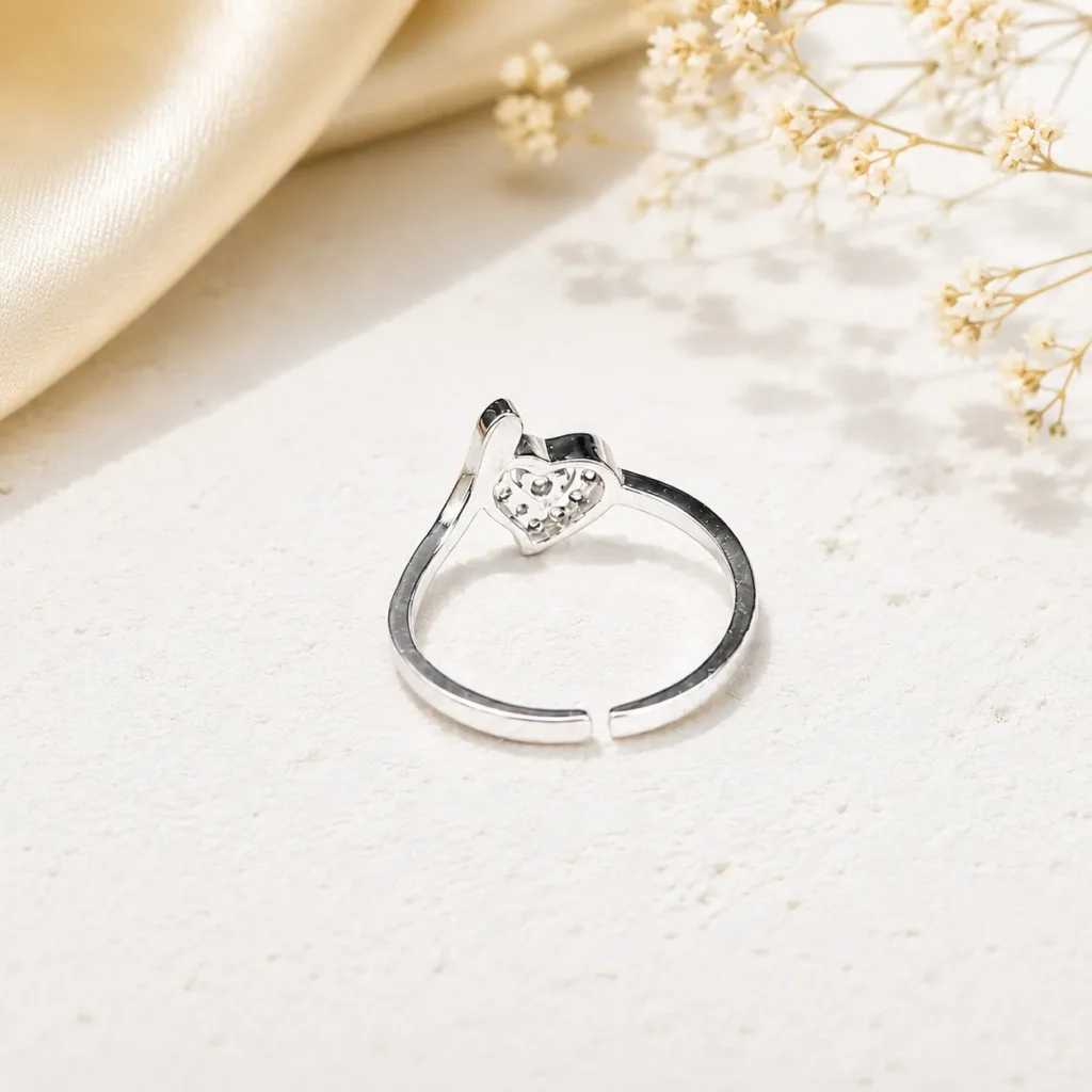 Adjustable Cubic Zirconia Heart Ring