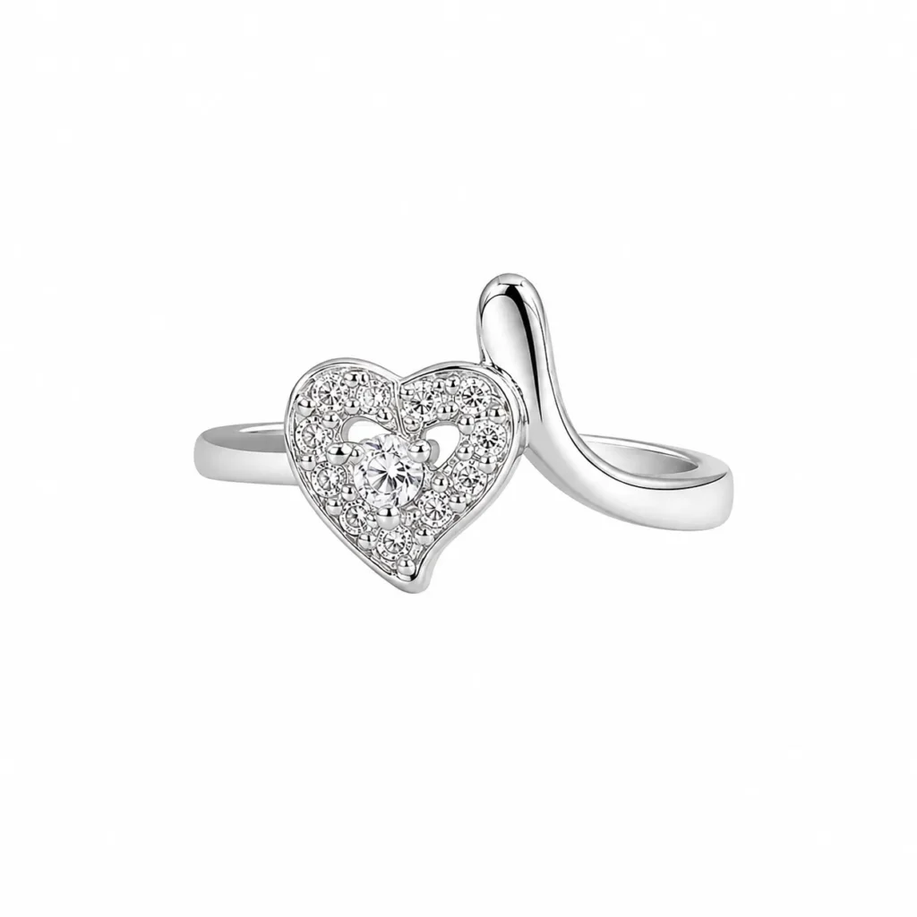 Adjustable Cubic Zirconia Heart Ring