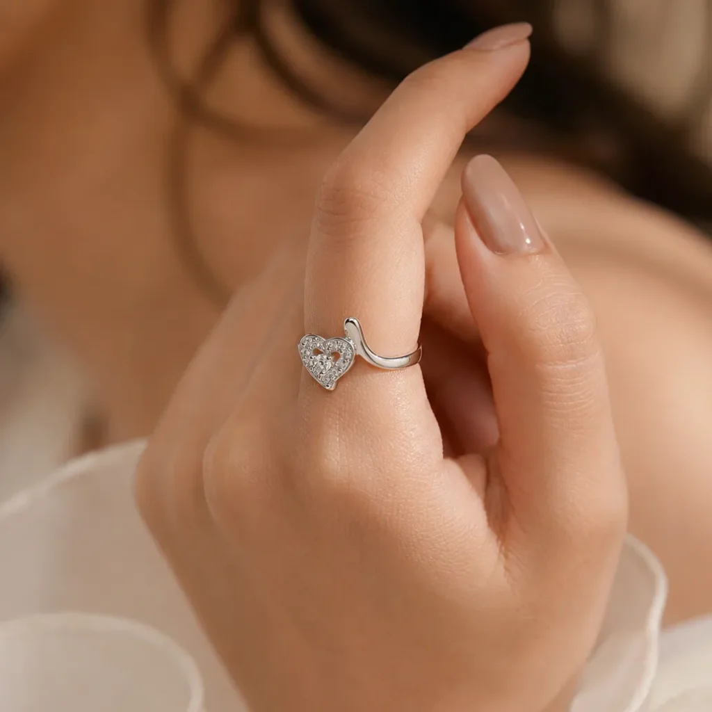 Adjustable Cubic Zirconia Heart Ring