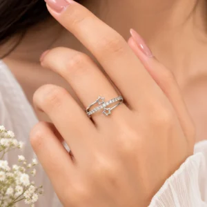 Silver Double Star Adjustable Ring for Women