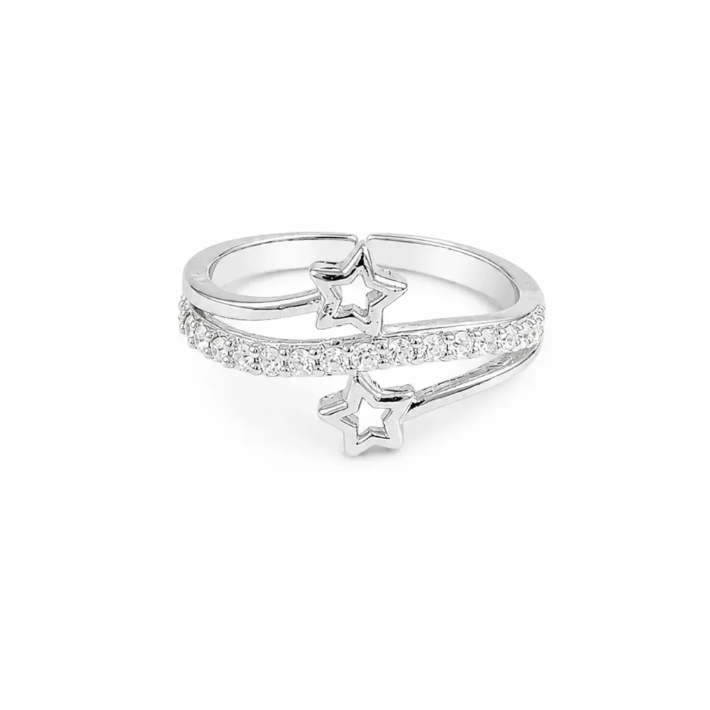 Silver Double Star Adjustable Ring for Women