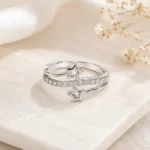 Silver Double Star Adjustable Ring for Women