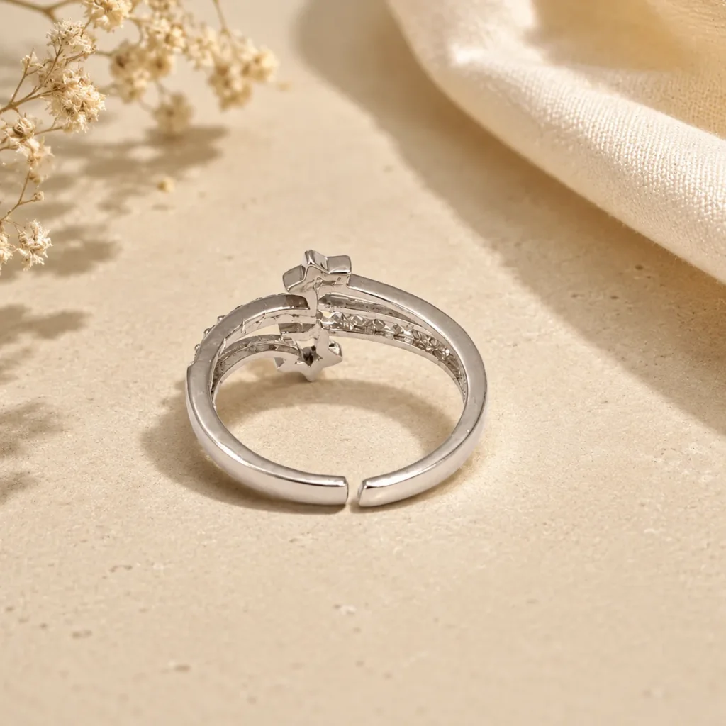 Silver Double Star Adjustable Ring for Women