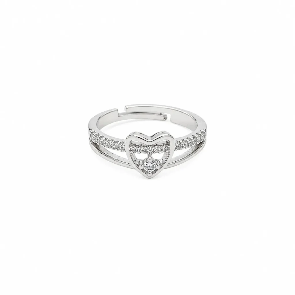 Women's Silver-Tone Heart Adjustable Ring