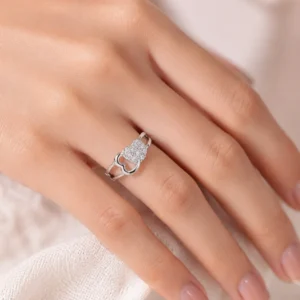Silver-Tone Double Heart Cubic Zirconia Ring