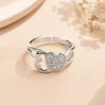 Silver-Tone Double Heart Cubic Zirconia Ring