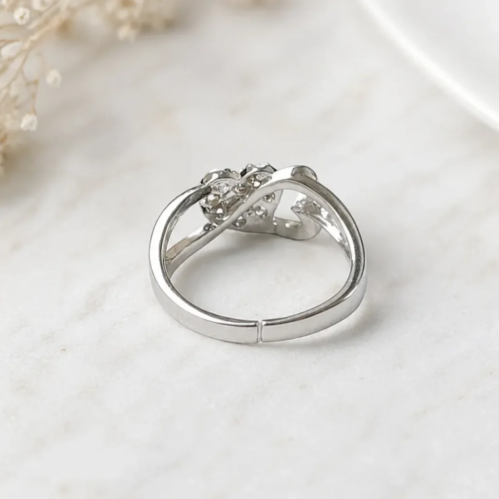 Silver-Tone Double Heart Cubic Zirconia Ring