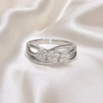 Silver-Tone Floral Cubic Zirconia Ring for Women