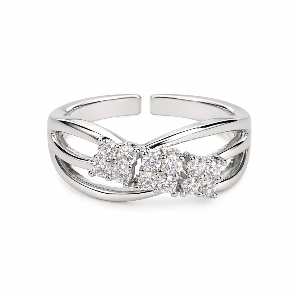 Silver-Tone Floral Cubic Zirconia Ring for Women