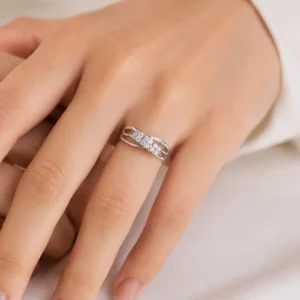 Silver-Tone Floral Cubic Zirconia Ring for Women