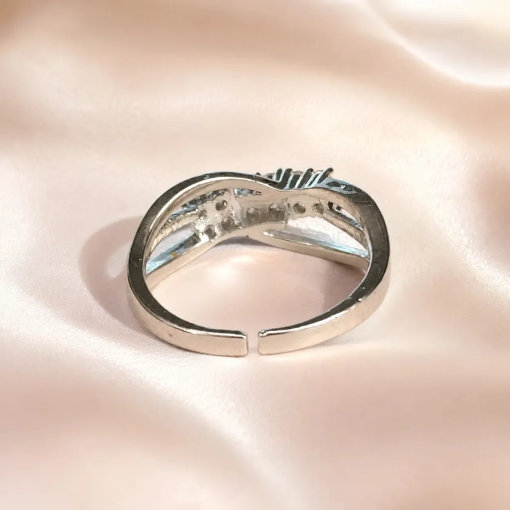 Silver-Tone Floral Cubic Zirconia Ring for Women