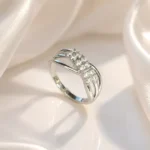 Silver-Tone Floral Cubic Zirconia Ring for Women