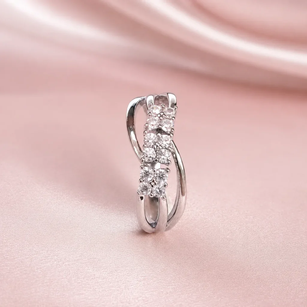 Silver-Tone Floral Cubic Zirconia Ring for Women