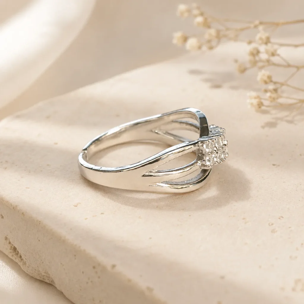 Silver-Tone Floral Cubic Zirconia Ring for Women