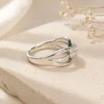 Silver-Tone Floral Cubic Zirconia Ring for Women