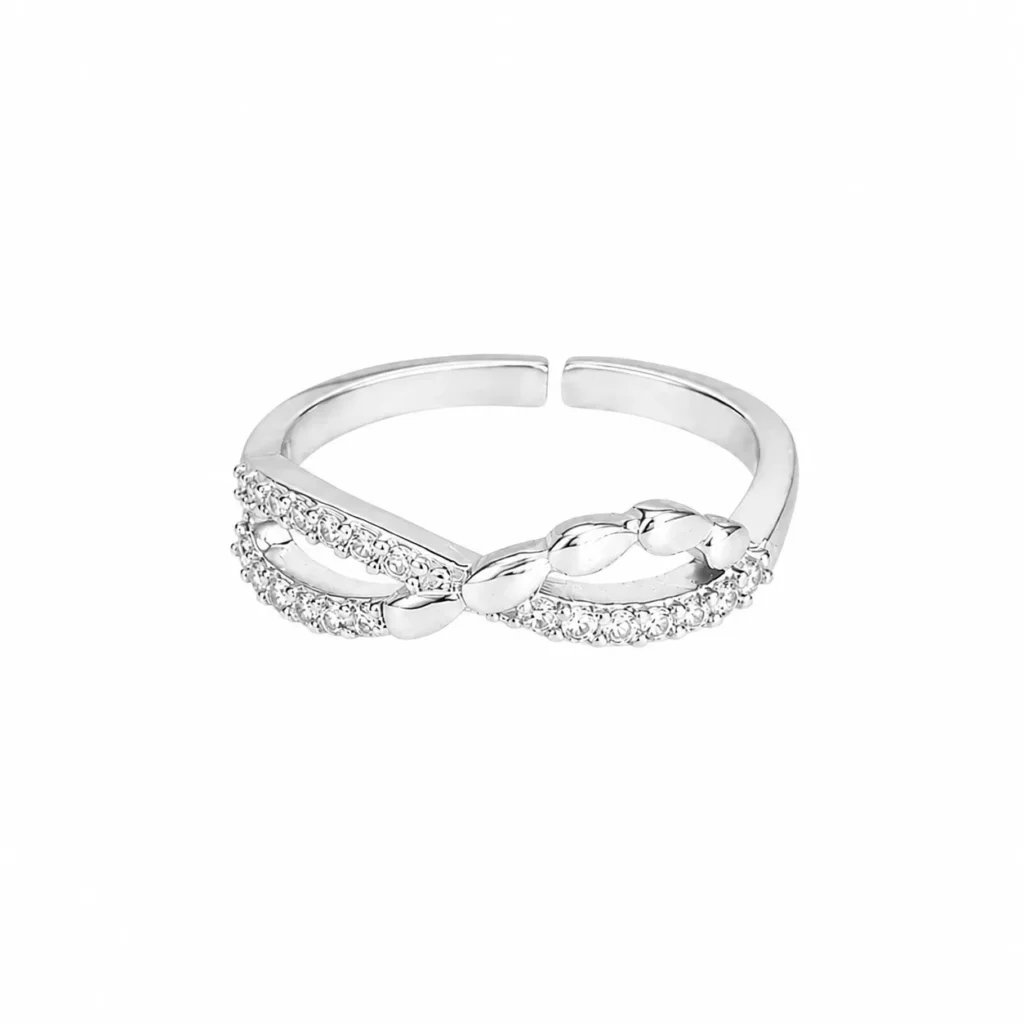 Silver-Tone Leaf Vine Cubic Zirconia Ring