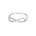 Silver-Tone Leaf Vine Cubic Zirconia Ring