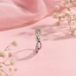 Silver-Tone Leaf Vine Cubic Zirconia Ring