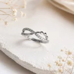 Silver-Tone Leaf Vine Cubic Zirconia Ring