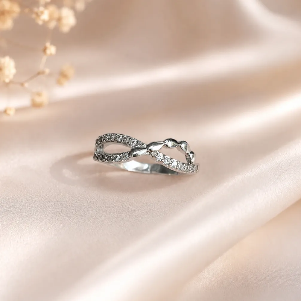 Silver-Tone Leaf Vine Cubic Zirconia Ring