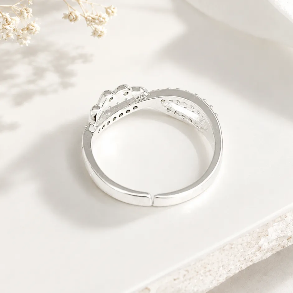 Silver-Tone Leaf Vine Cubic Zirconia Ring