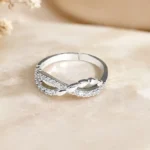 Silver-Tone Leaf Vine Cubic Zirconia Ring