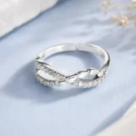 Silver-Tone Leaf Vine Cubic Zirconia Ring