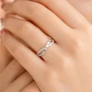 Silver-Tone Leaf Vine Cubic Zirconia Ring