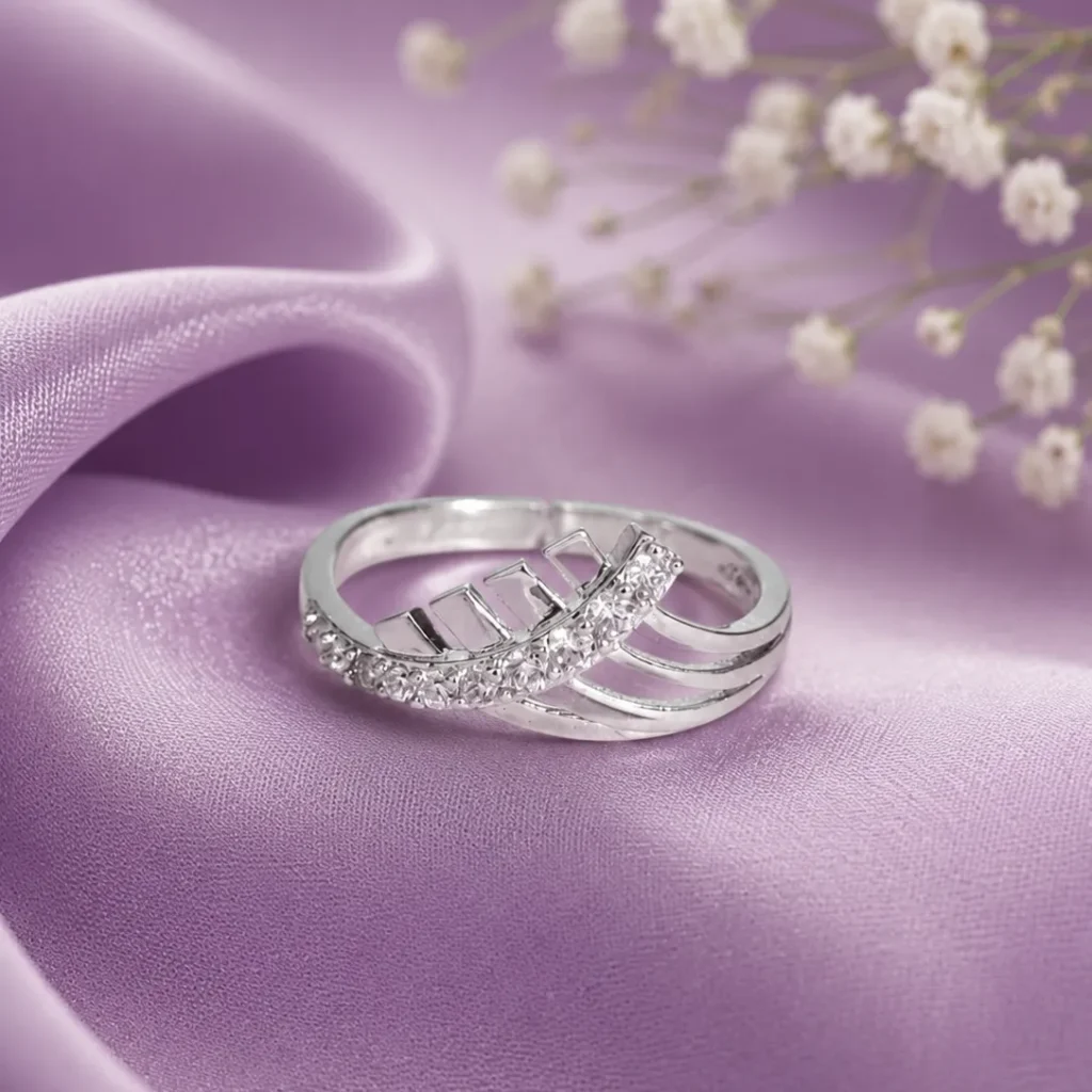 Silver-Tone Criss Cross Cubic Zirconia Ring