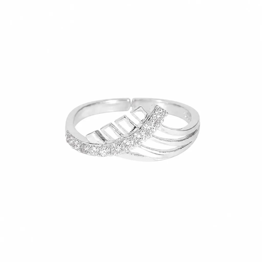 Silver-Tone Criss Cross Cubic Zirconia Ring