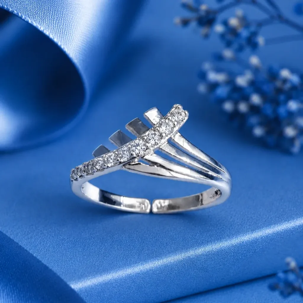 Silver-Tone Criss Cross Cubic Zirconia Ring