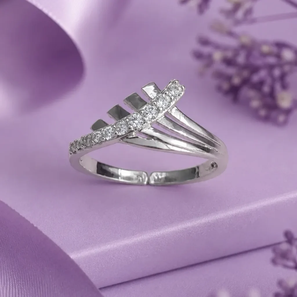 Silver-Tone Criss Cross Cubic Zirconia Ring