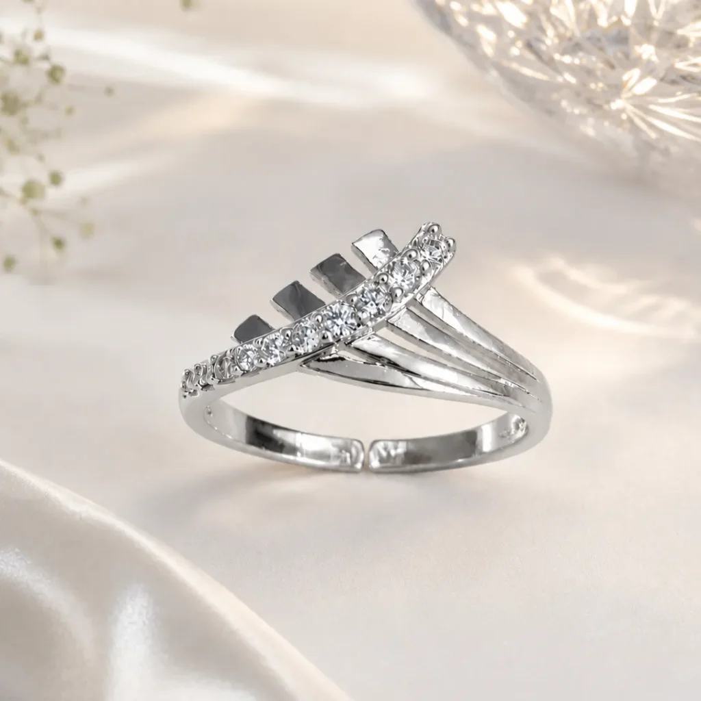 Silver-Tone Criss Cross Cubic Zirconia Ring