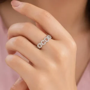 Silver Geometric Cubic Zirconia Ring for Women