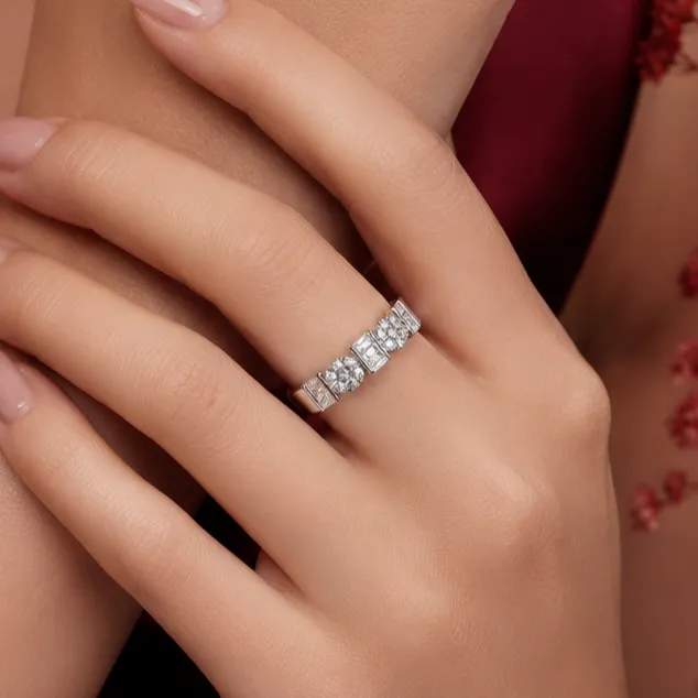 Silver-Tone Sparkling Cubic Zirconia Ring
