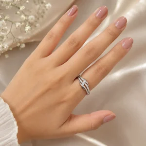 Silver-Tone Infinity Knot Cubic Zirconia Ring