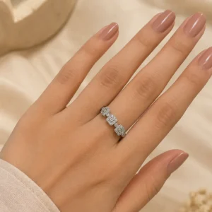 Home Silver-Tone Geometric Princess Cut Ring