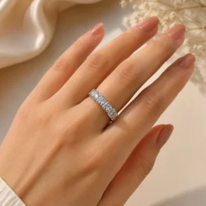 Home Elegant Silver-Tone Square Cubic Zirconia Ring
