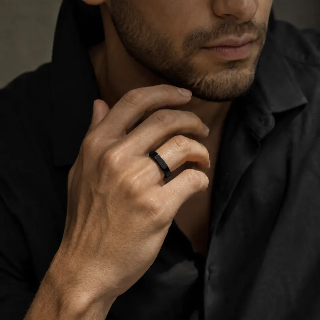 Black Stainless Steel Signet Ring for Men