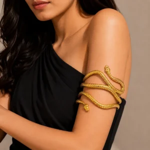 Open Upper Arm Bracelet with Snake Scale Design