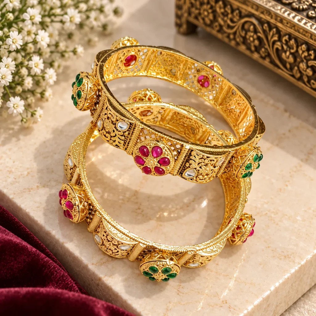 Gold Tone Rajwadi Style Traditional Bangle – view 4