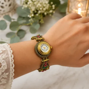 Rajwadi Style Antique Gold Plated Bracelet Watch